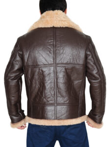 B3 Men Brown Shearling Bomber Leather Jacket - Mauve Tree - Image 5
