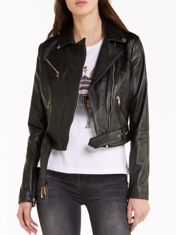 Short Touch Womens Black Biker Leather Jacket