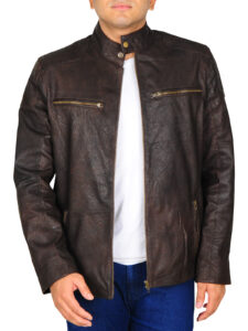 Dark Brown Distressed Leather Jacket