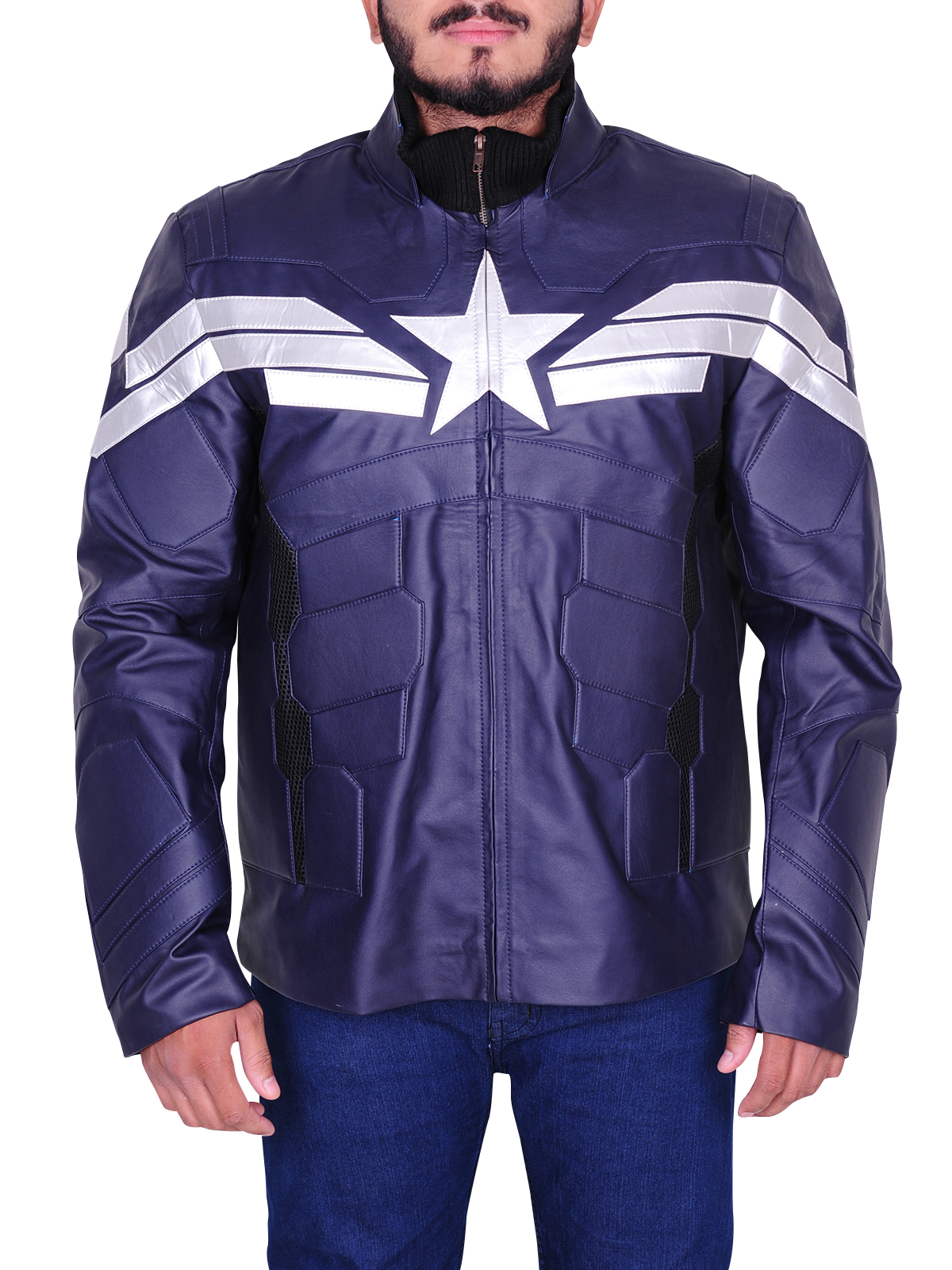 Star-jacket-1.jpg Navy Blue Star Leather Jacket - Image 1