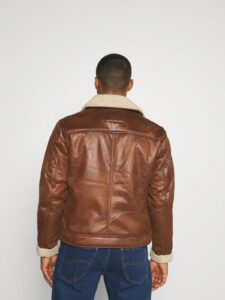 Stylish Glossy Brown Faux Leather Jacket - Mauve Tree - Image 2