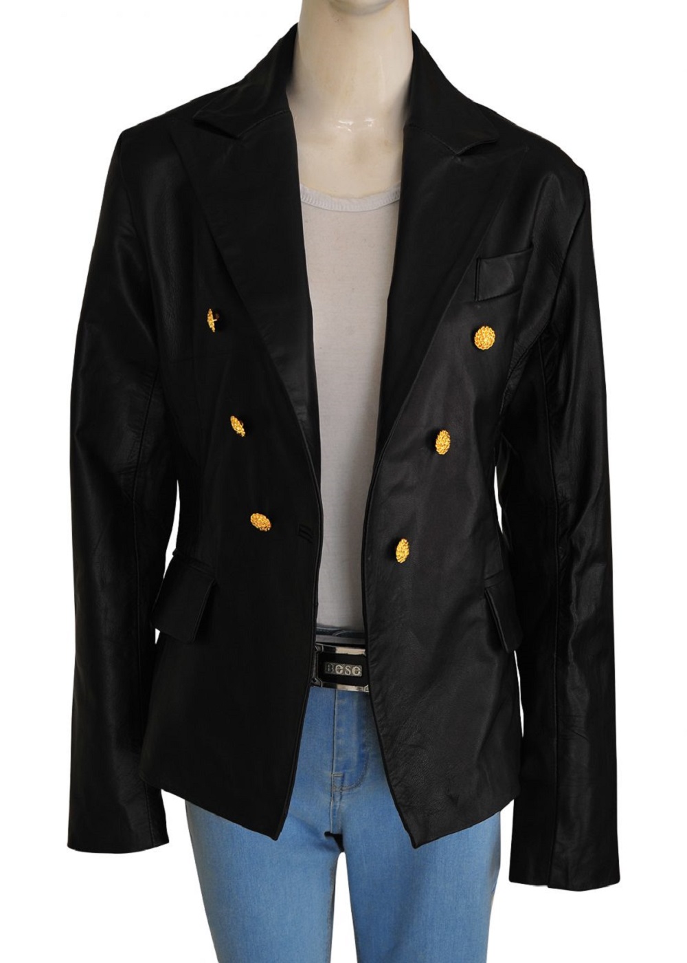 Stylish-Kim-Kardashian-Leather-Blazer-Black-Coat.jpg Women Black Leather Coat - Image 1