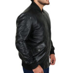Rib Knitted Black Leather Jacket - Image 3