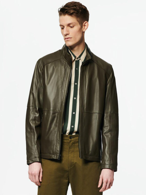 Mens Suave Bold Bomber Brown Real Leather Jacket