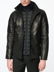 Mens Subtle Shiny Black Lambskin Leather Jacket - Image 2