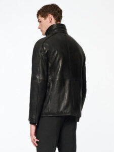 Mens Subtle Shiny Black Lambskin Leather Jacket - Image 3