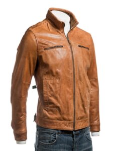 Men's Tan Leather Jacket - Image 3