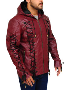 Stylish Maroon Leather Jacket - Image 3