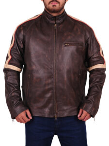 Stylish Brown Distressed Leather Jacket - Image 3