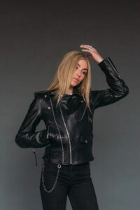 Women Vogue Black Leather Jacket - Mauve Tree - Image 3