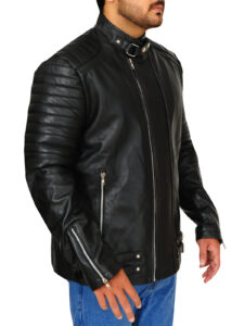Pitch Black Snap Tab Leather Jacket - Image 3