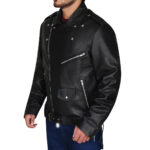 Black Lapel Style Leather Jacket - Image 4