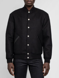 Varsity Mens Black Wool Bomber Jacket