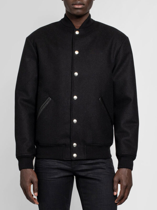 Varsity Mens Black Wool Bomber Jacket