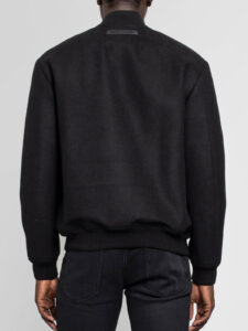 Varsity Mens Black Wool Bomber Jacket - Image 2