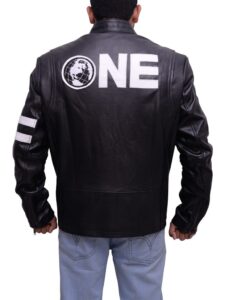 Black With White Stripes Leather Jacket - Image 2