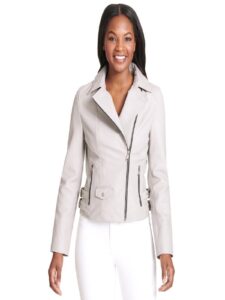 Women Cement White Leather Jacket