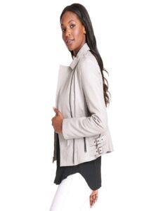 Women Cement White Leather Jacket - Image 4