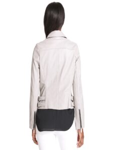 Women Cement White Leather Jacket - Image 2