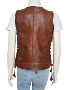 Women Brown Leather Vest - Image 2