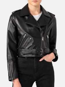 Women Biker Black Leather Jacket