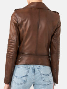 Women Biker Brown Leather Jacket - Image 2