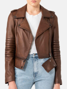 Women Biker Brown Leather Jacket