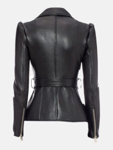 Women Black Biker Zip Jacket - Mauve Tree - Image 3