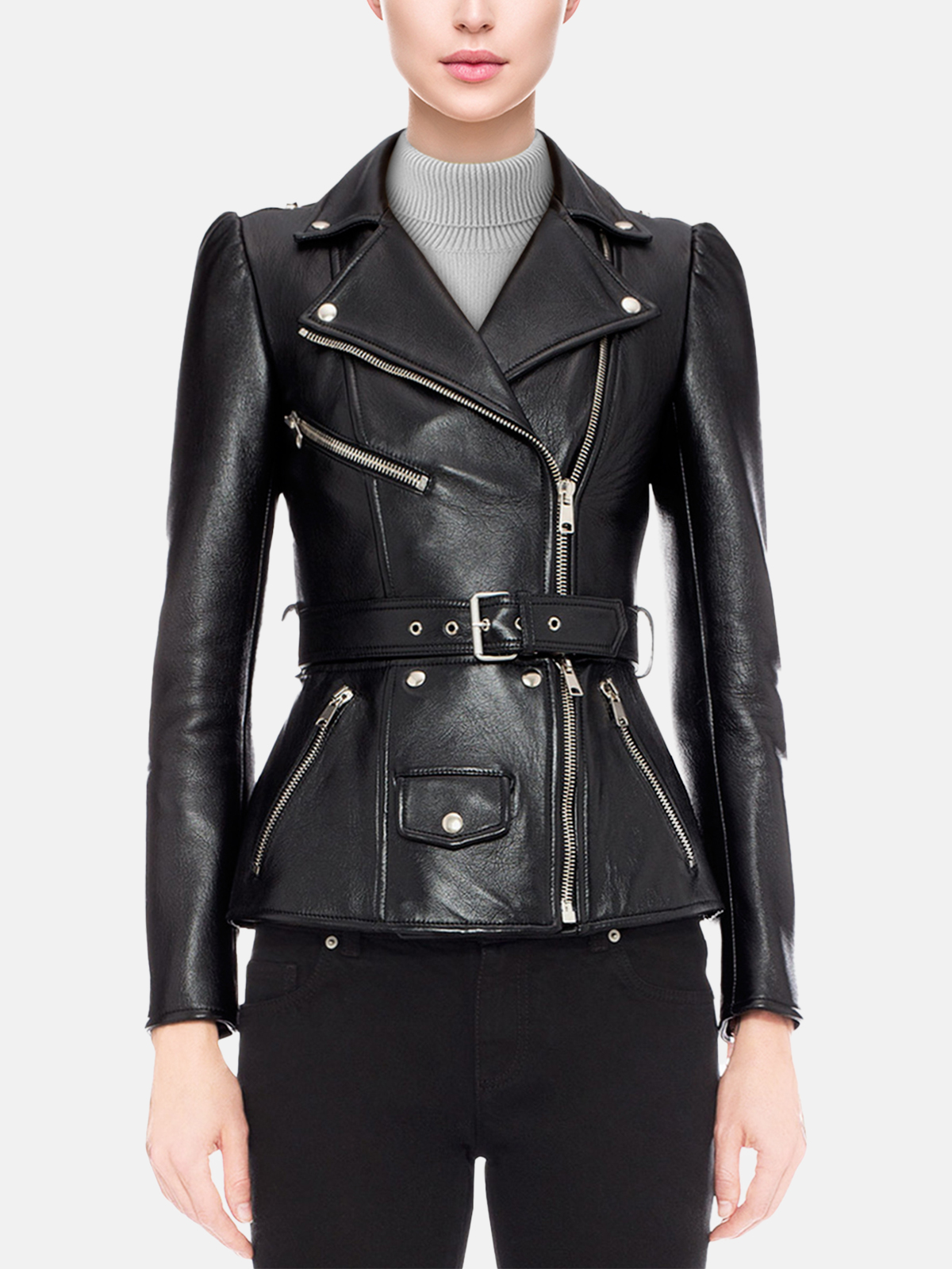 Women-Black-Biker-Zip-Jacket-3-1-1-1-1.jpg Women Black Biker Zip Jacket - Mauve Tree - Image 1