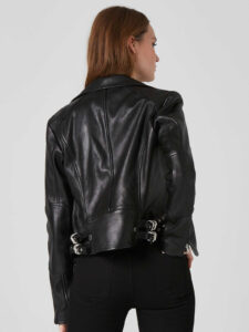 Women Black Lambskin Leather Jacket - Image 3