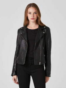 Women Black Lambskin Leather Jacket - Image 2