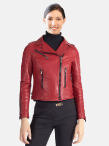 Women Maroon Leather Jacket - Mauve Tree - Image 2