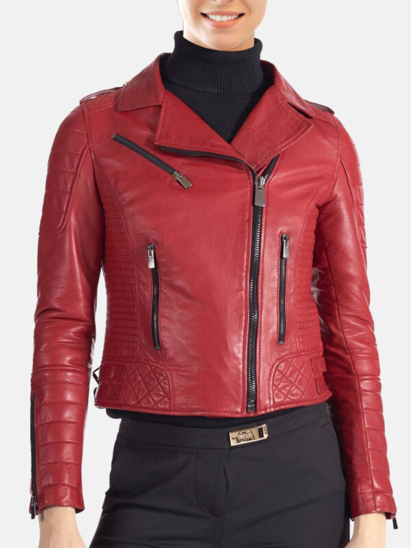 Women Maroon Leather Jacket - Mauve Tree