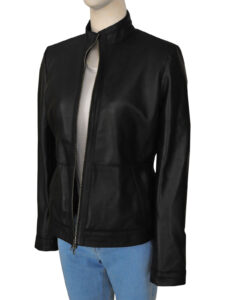 Plain Black Girl Leather Jacket - Image 4