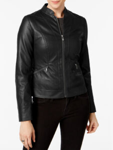 Women Slim Fit Moto Black Jacket - Mauve Tree