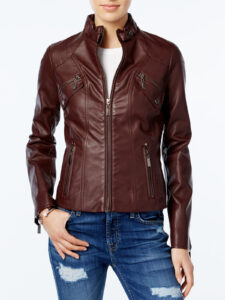 Women Traditional Slim Fit Leather Jacket - Mauve Tree