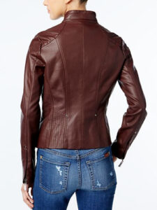 Women Traditional Slim Fit Leather Jacket - Mauve Tree - Image 2