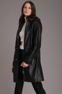 Charcoal Wool Coat With Double Collar Style For Women - Image 2