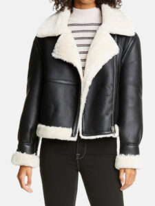 Women's Black Faux Leather Shearling Jacket - Mauve Tree