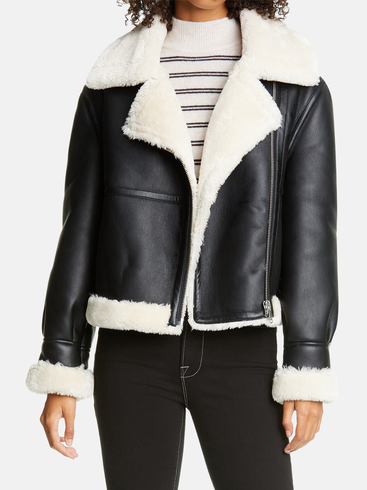 WomenE28099s-Black-Faux-Leather-Shearling-Jacket-Zoom-1-1-1-1.jpg Women's Black Faux Leather Shearling Jacket - Mauve Tree - Image 1