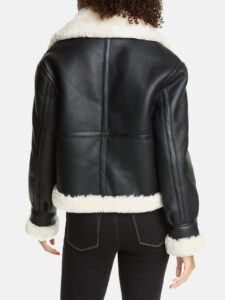 Women's Black Faux Leather Shearling Jacket - Mauve Tree - Image 2