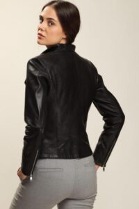 Absolute Black Lambskin Leather Jacket For Women - Mauve Tree - Image 2