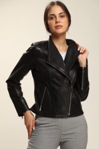 Absolute Black Lambskin Leather Jacket For Women