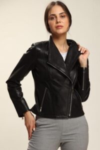 Absolute Black Lambskin Leather Jacket For Women - Mauve Tree - Image 3