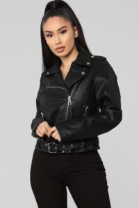 Women's Black Fashion Leather Jacket - Mauve Tree