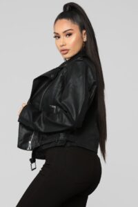 Women's Black Fashion Leather Jacket - Mauve Tree - Image 2
