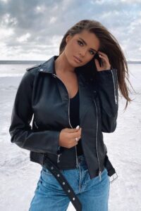 Women's Black Fashion Leather Jacket - Mauve Tree - Image 3