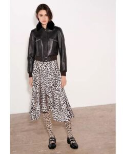 Women's Black Leather Shearling Collar Jacket - Mauve Tree - Image 2