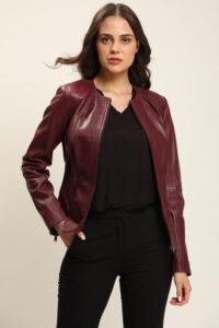Blazer Cut Dark Brown Leather Jacket For Women - Image 2