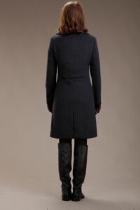 Charcoal Wool Coat With Double Collar Style For Women - Image 3